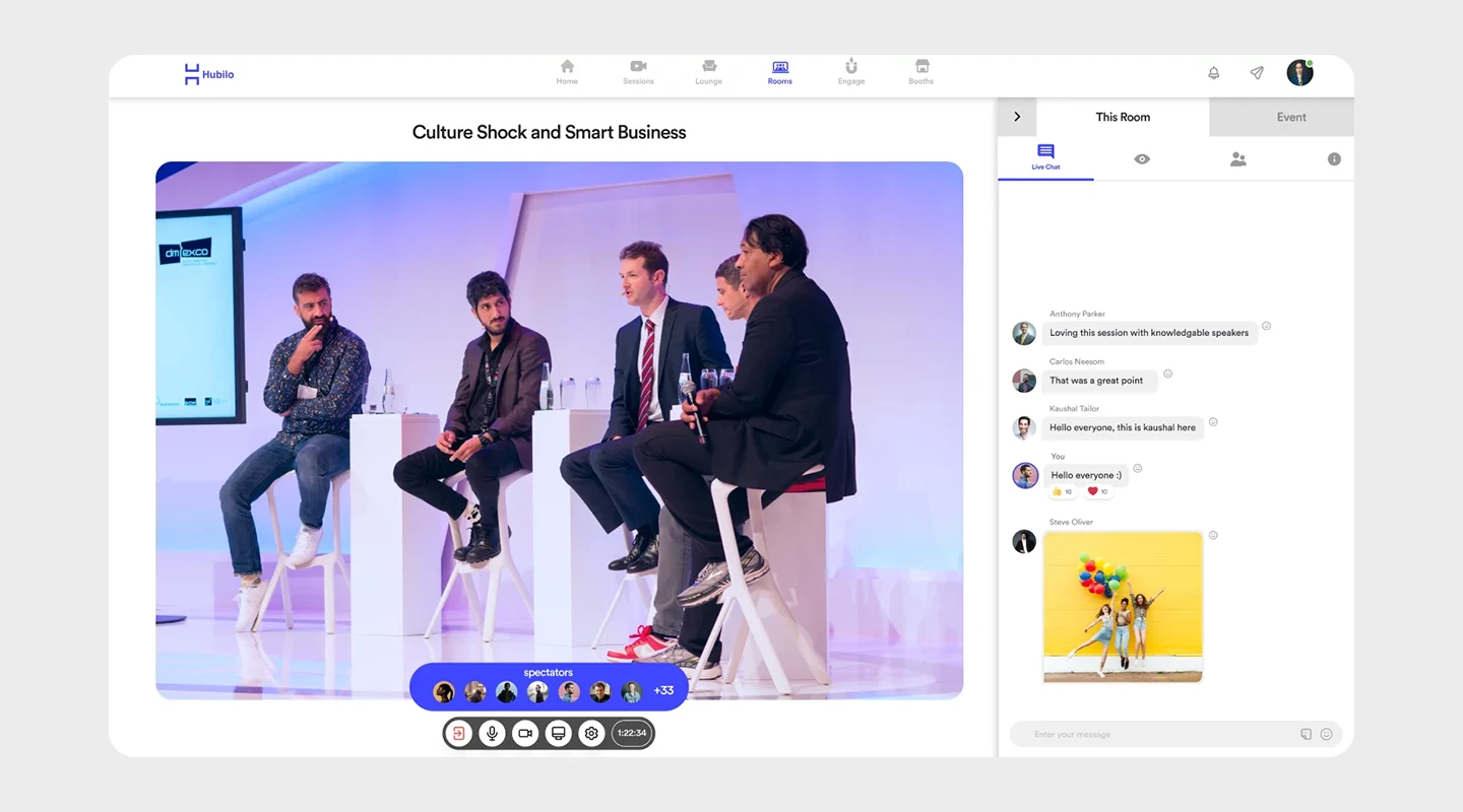 Hubilo event and webinar platform interface