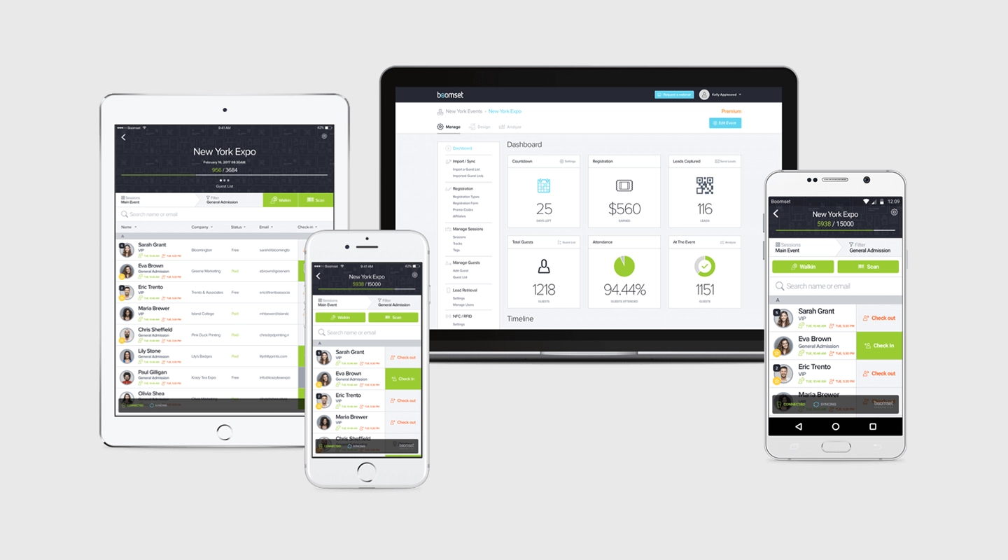 Boomset check-in and on-site event management platform interface