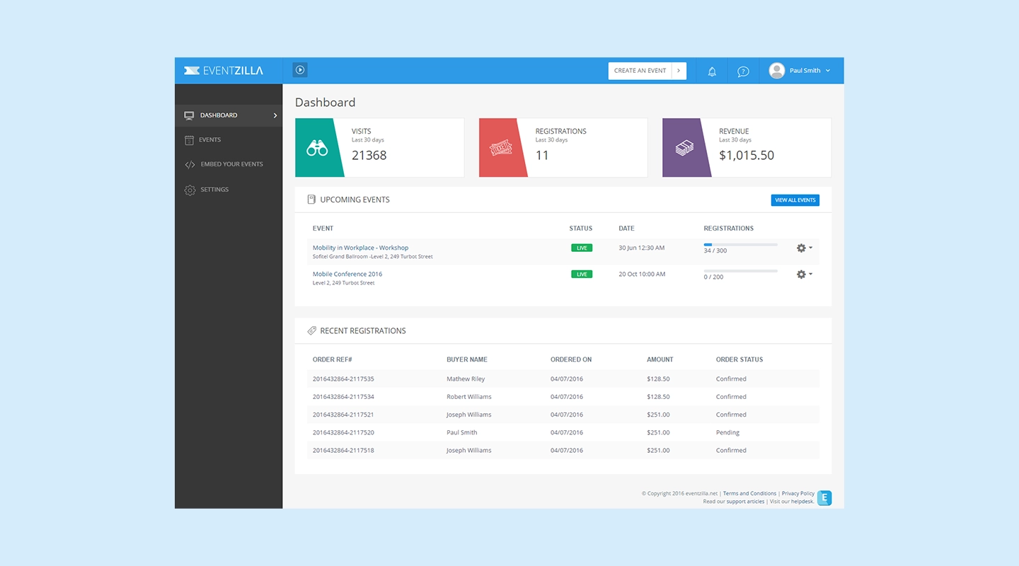 Eventzilla event registration and ticketing platform interface