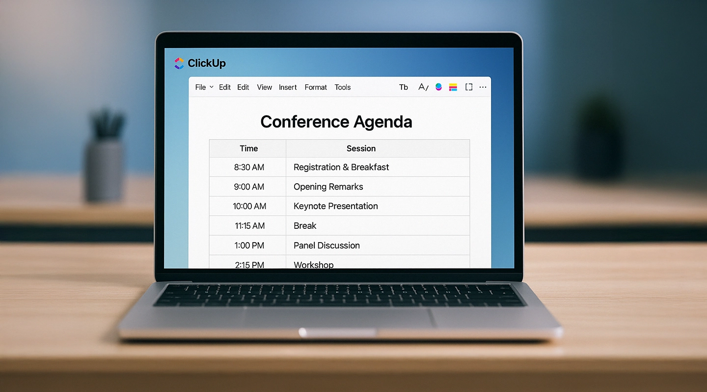 Customizing a conference agenda template for branding, speakers, and session flow