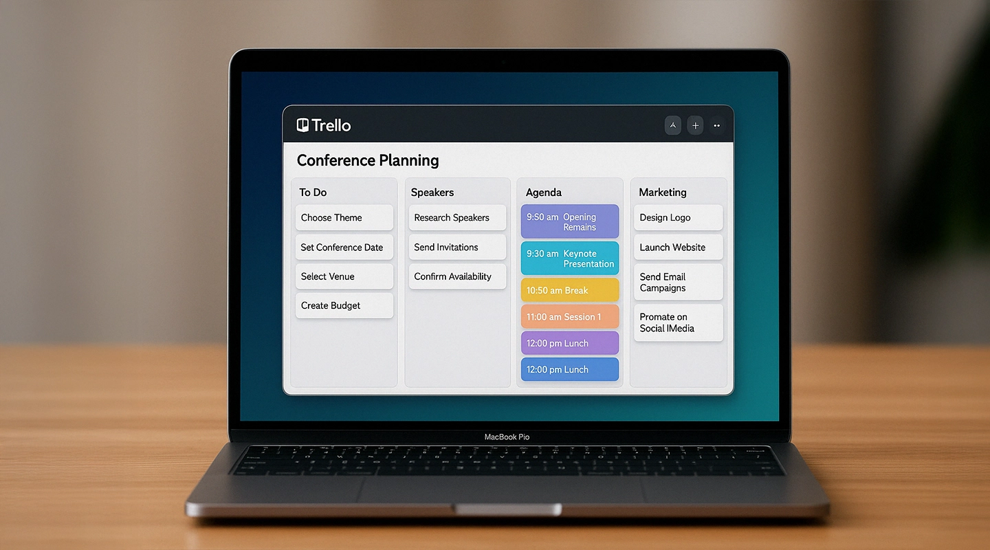 Conference agenda template integrated with event planning and project management tools