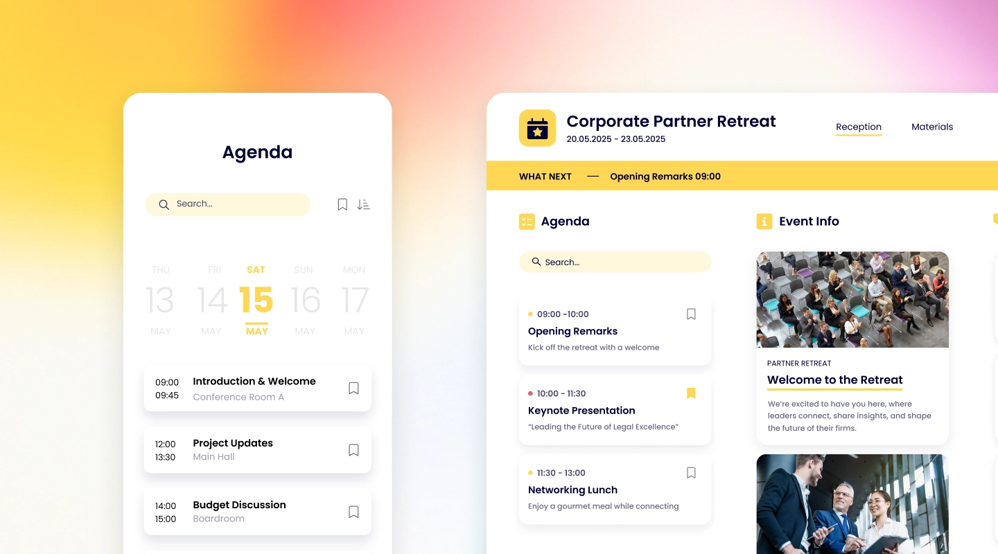 Conference agenda used in event promotion to preview sessions and speakers