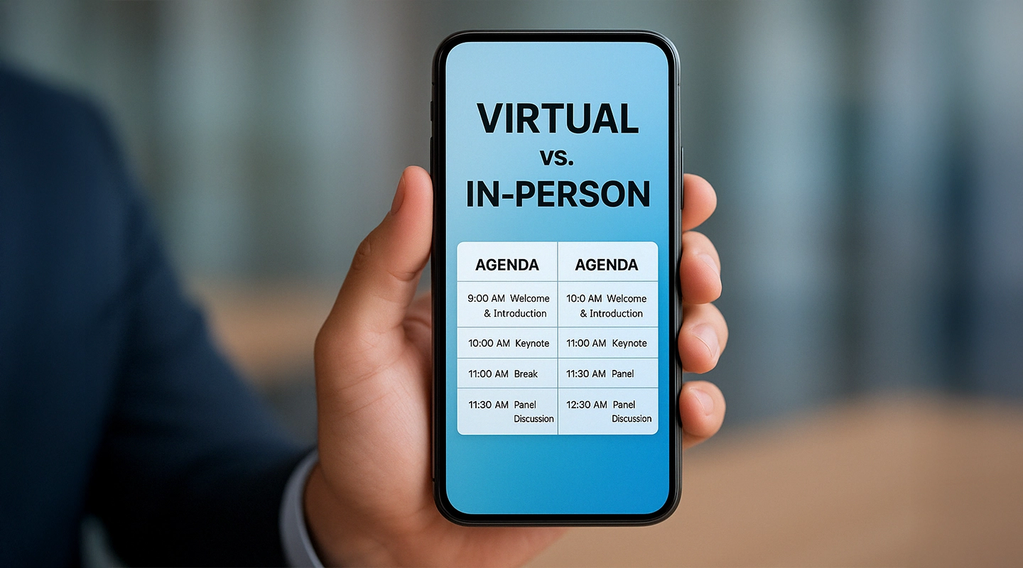Comparison of virtual and in-person conference agenda template formats