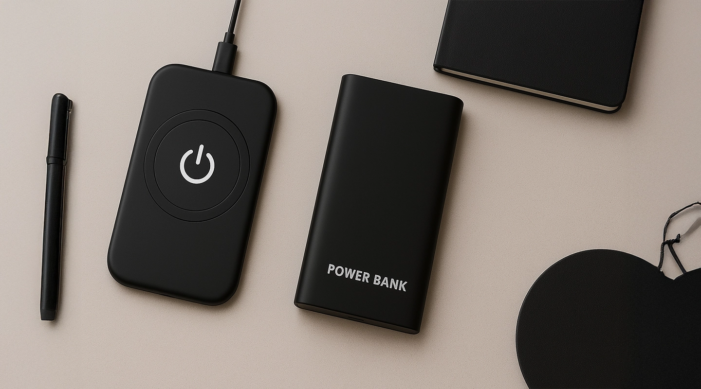 Conference swag tech gadgets including practical branded accessories