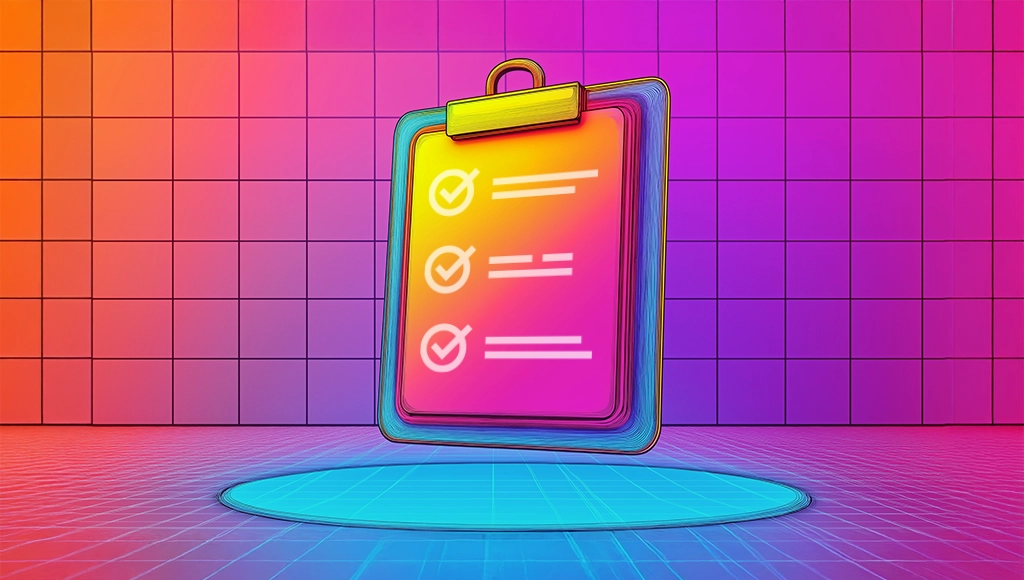 Illustrated event agenda cover with timed schedule blocks, session cards, and checklist icons