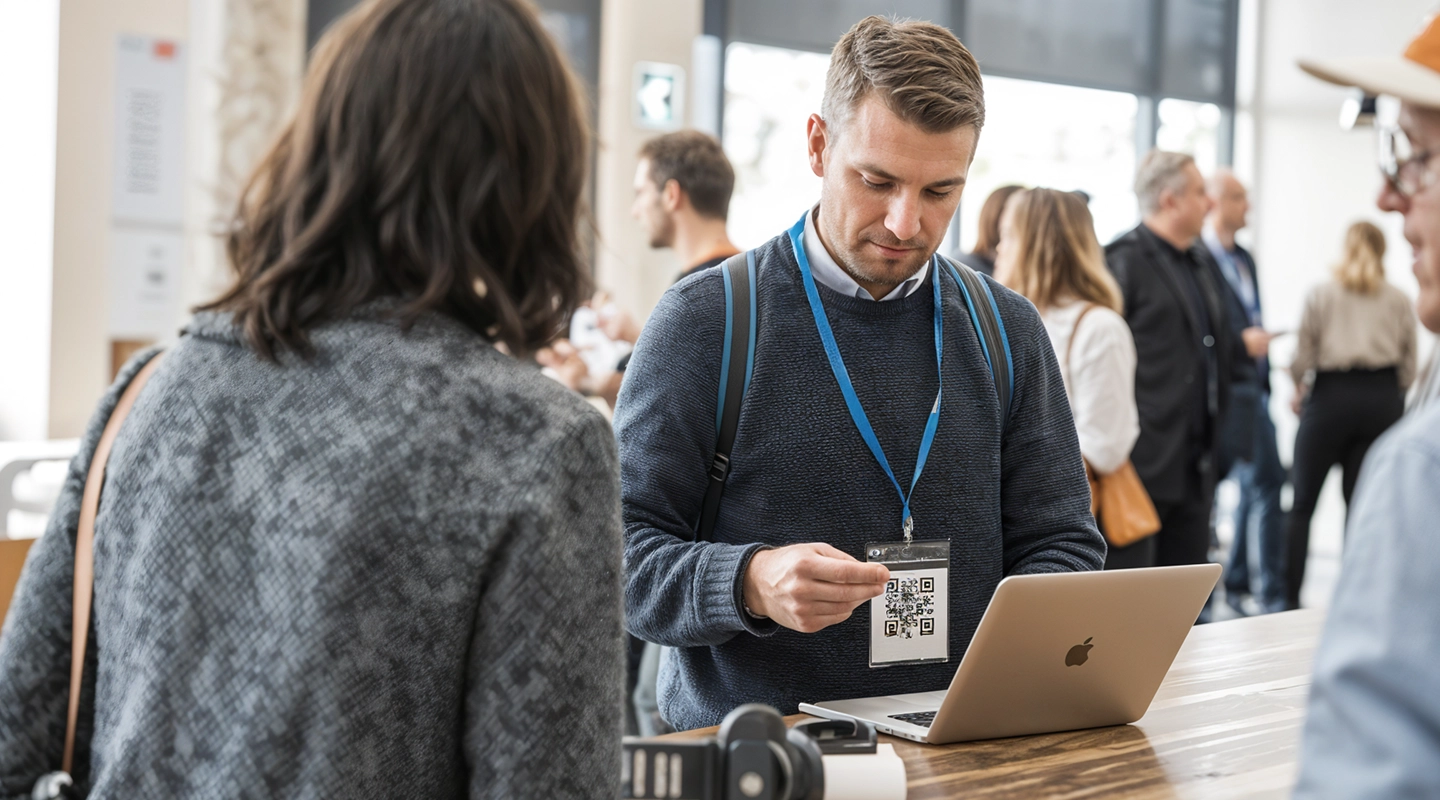 Event badge being scanned at a security checkpoint for access management
