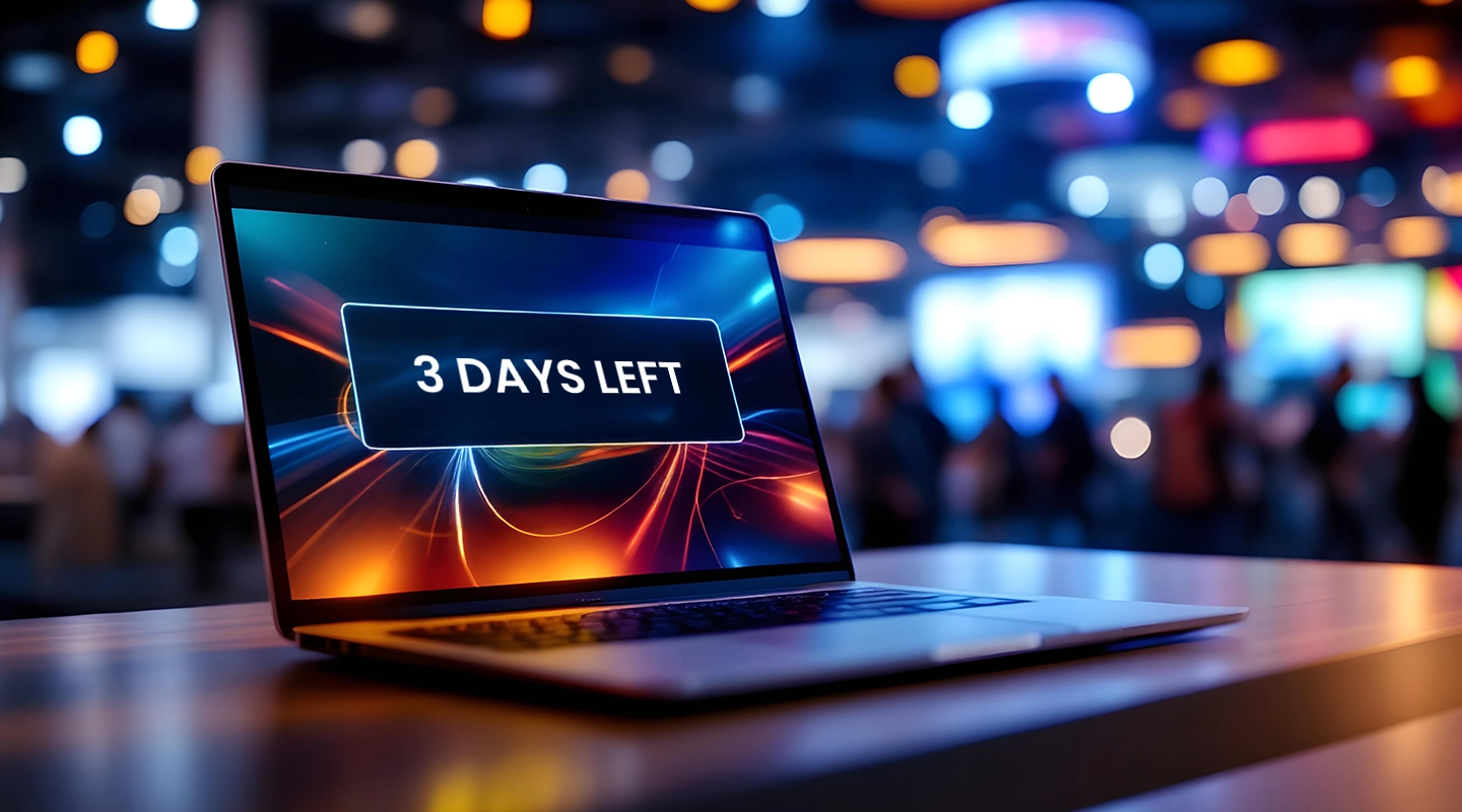 Laptop screen showing a three days left countdown to promote urgency for event registration