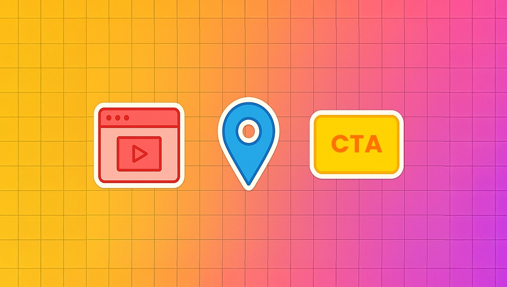 Illustrated event landing page concept with a browser window, call-to-action button, and registration highlights