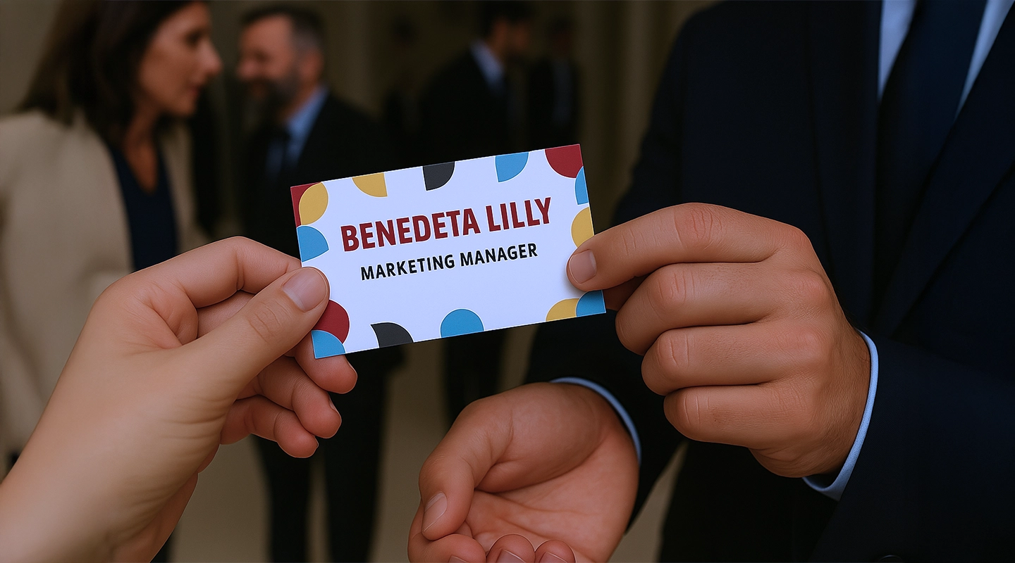 Attendee exchanging business cards during a networking event
