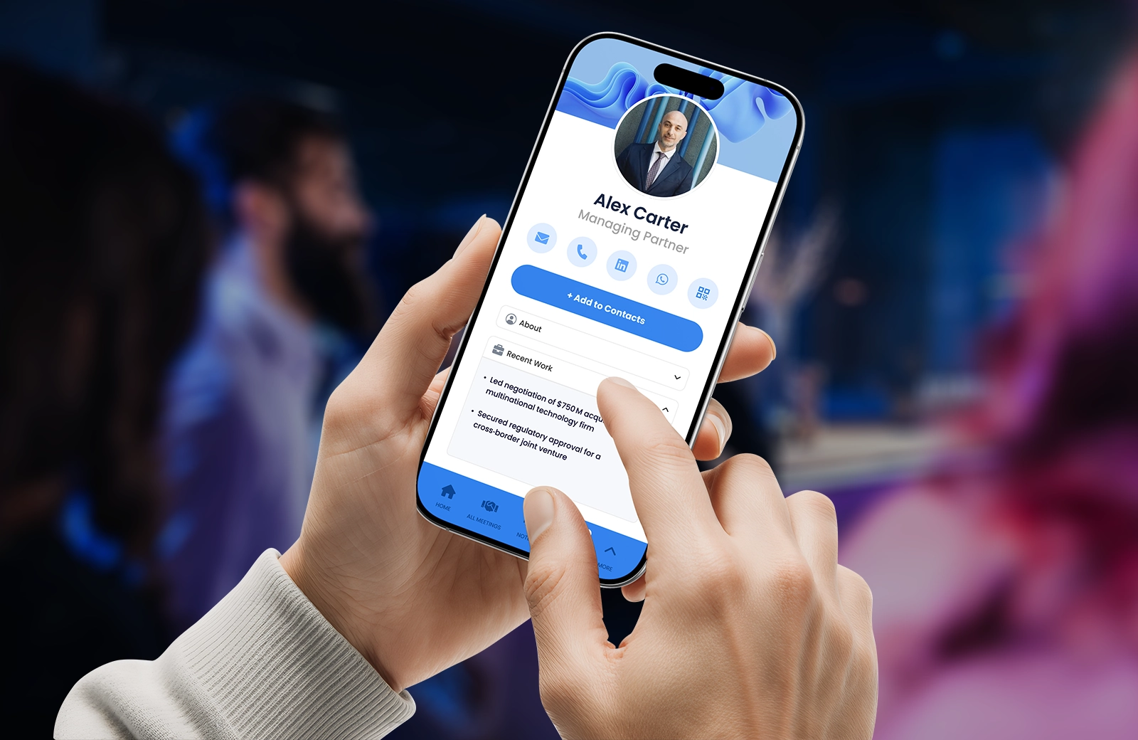 Digital business card exchange at corporate event