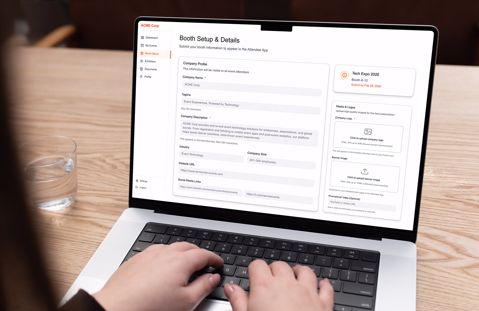 Exhibitor profile management interface