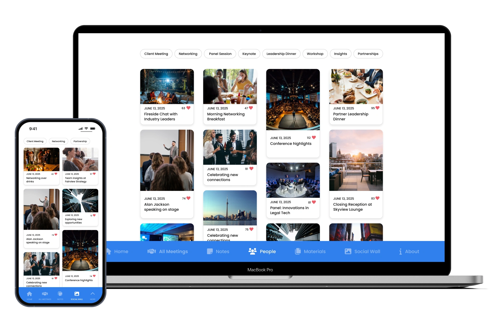 Social wall screen showing team updates