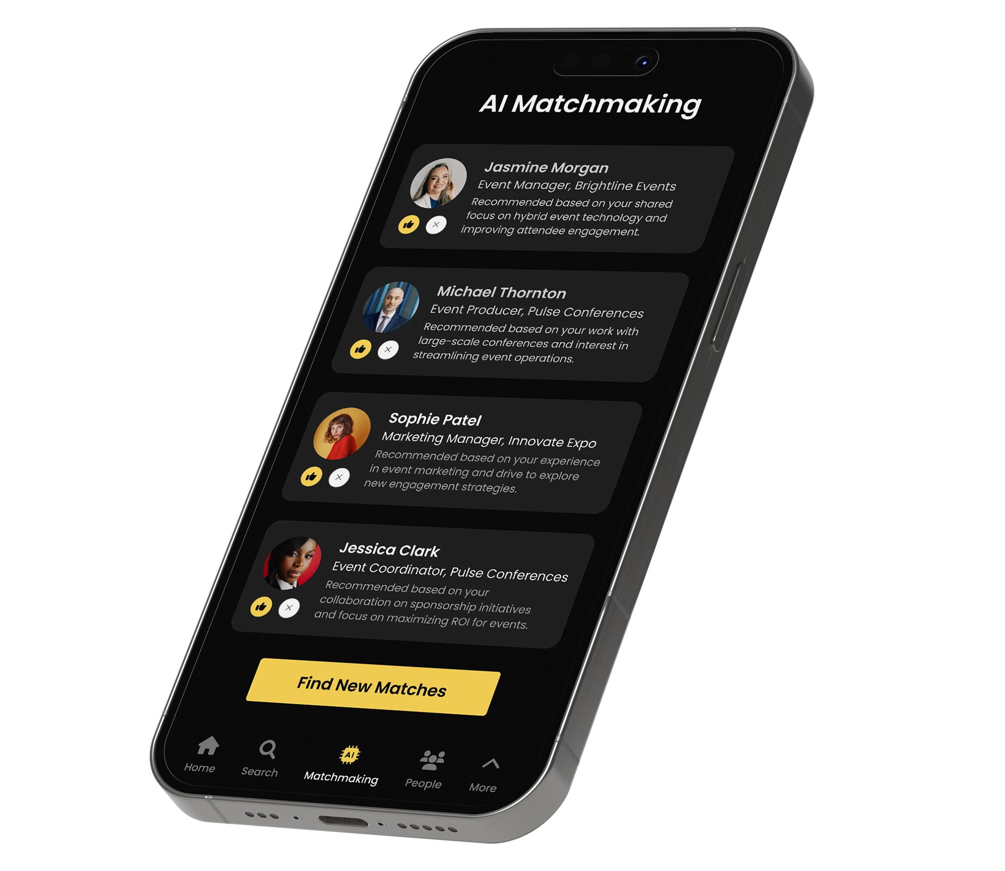 Fliplet AI matchmaking interface connecting attendees